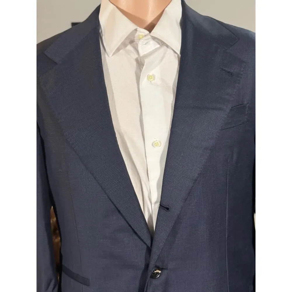Brunello Cucinelli Navy Prince of Wales Houndstooth 50R 40R Blazer Jacket